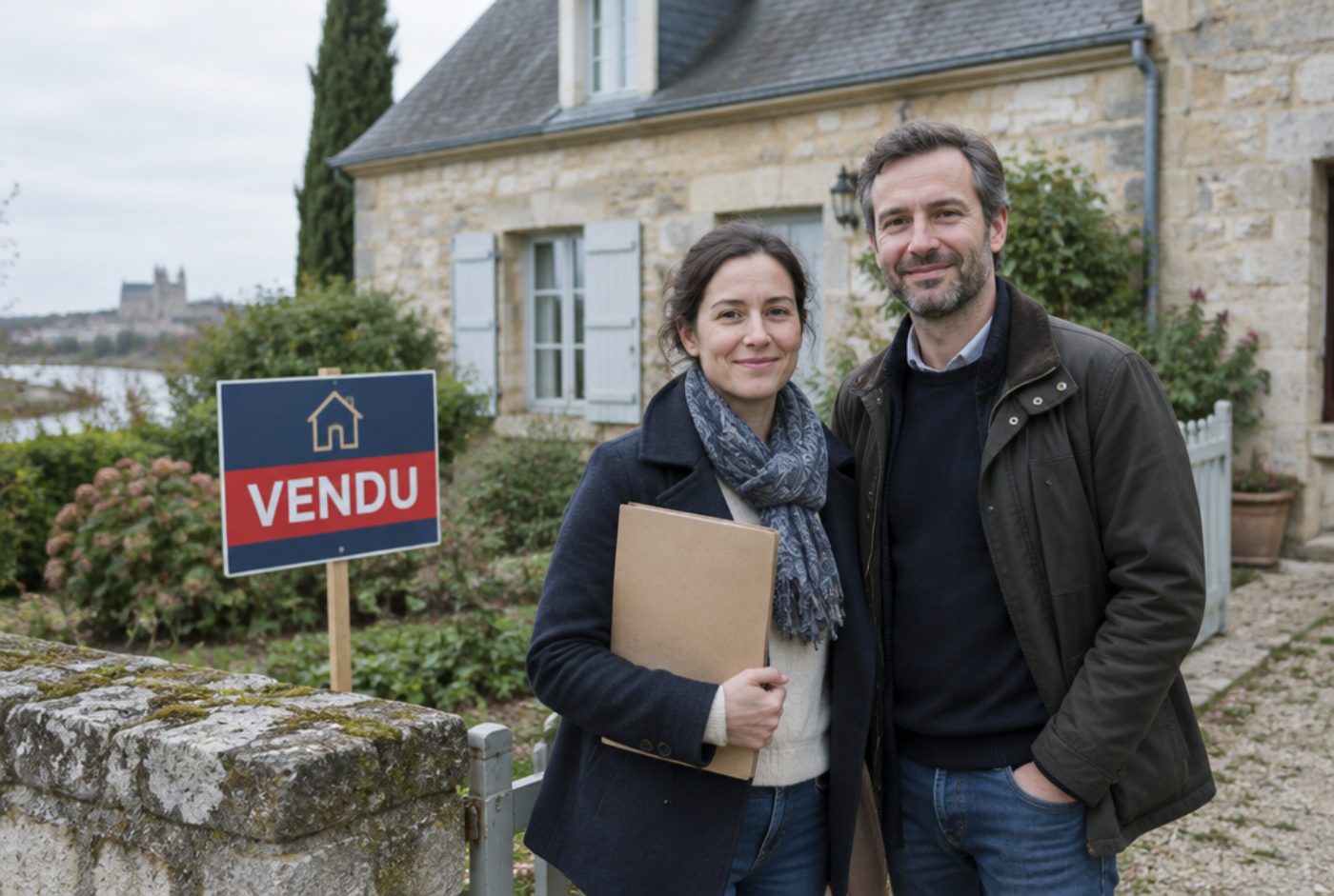 Un couple devant sa maison vendue, prêt à racheter